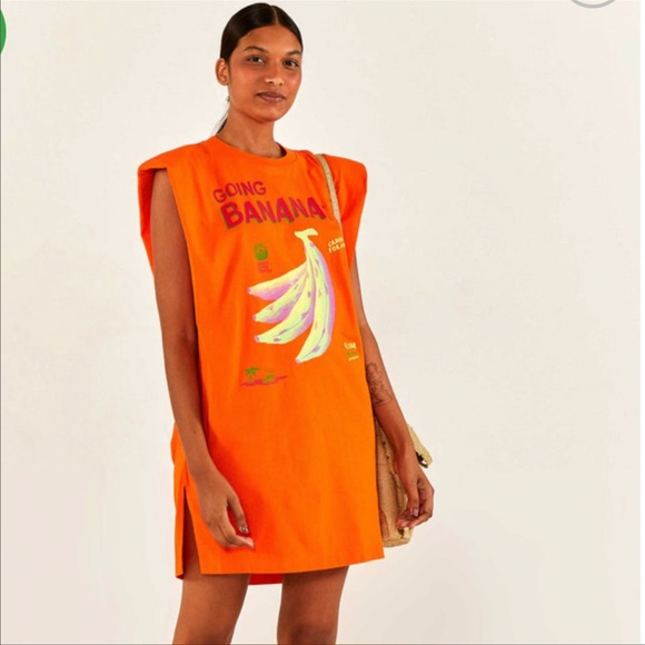 Farm Rio Orange Going Bananas Shirtdress Medium - Picture 4 of 5